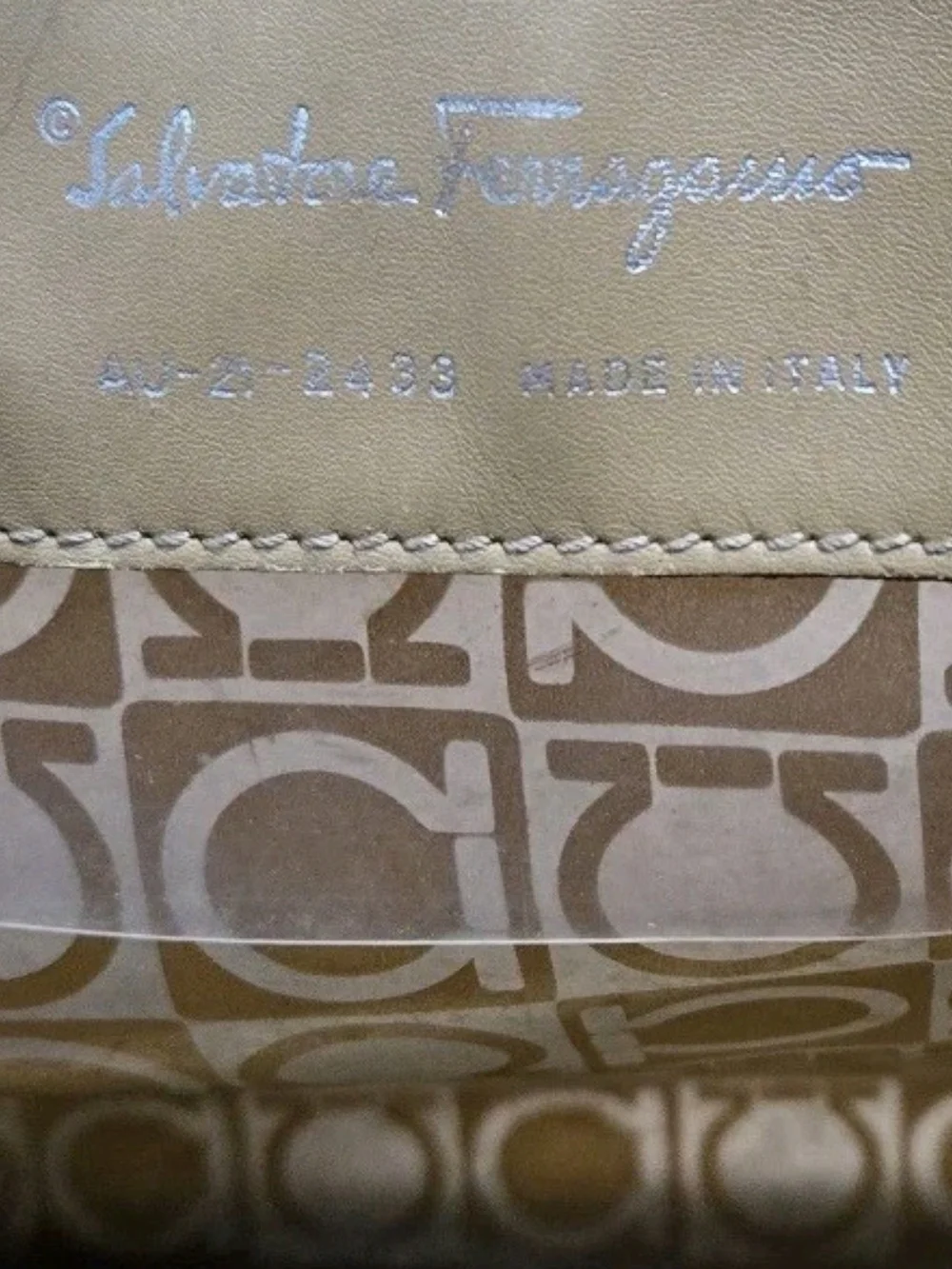 AUTHENTIC  Salvatore Ferragamo Brown & Tan Signature VinylShopper Tote - Picture 3 of 9
